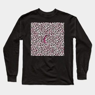 Letter C Monogram & Pink Leopard Print Long Sleeve T-Shirt